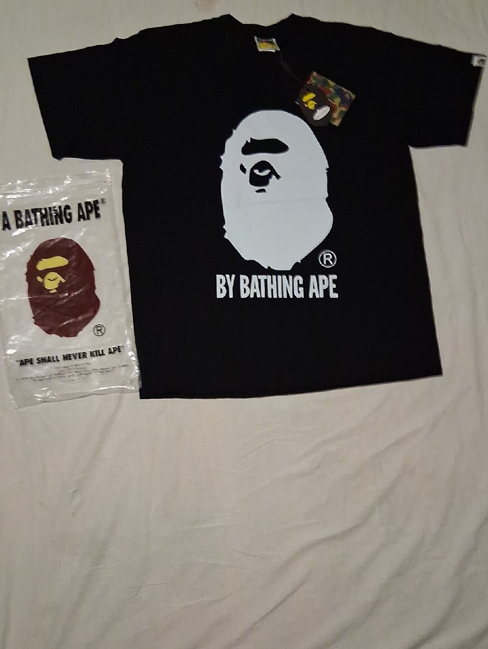 A Bathing Ape Black - Short Sleeve Tee with White And Black.